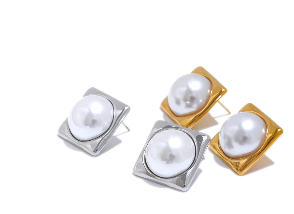 Selina Square Pearl Studs