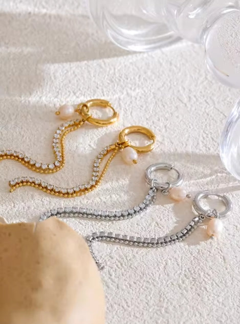 Aurora Ice Pearl & CZ Tassel Drop Earrings