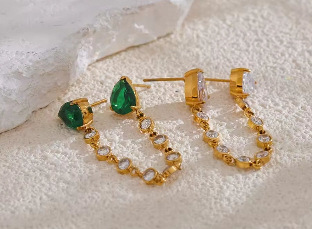 Aurora Ice Green & White CZ Chain Earrings