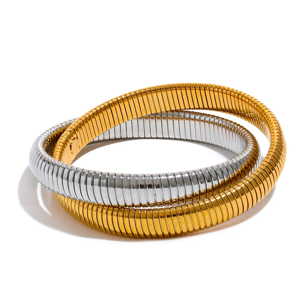 Steeletta Elastic Thick Metal Punk Bracelet – 18K Gold Plated