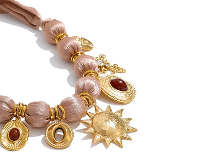 Autumn Aura Beaded Flower & Cross Charm Pendant Necklace