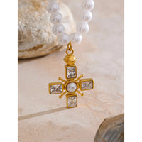 Celina Cross Pearl & CZ Necklace