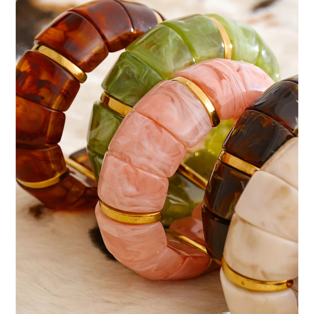 Autumn Aura Elastic Resin Wide Statement Bracelet