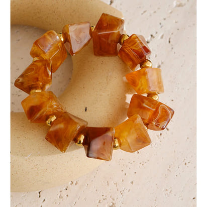 Autumn Aura Amber Resin Geometric Bead Bracelet