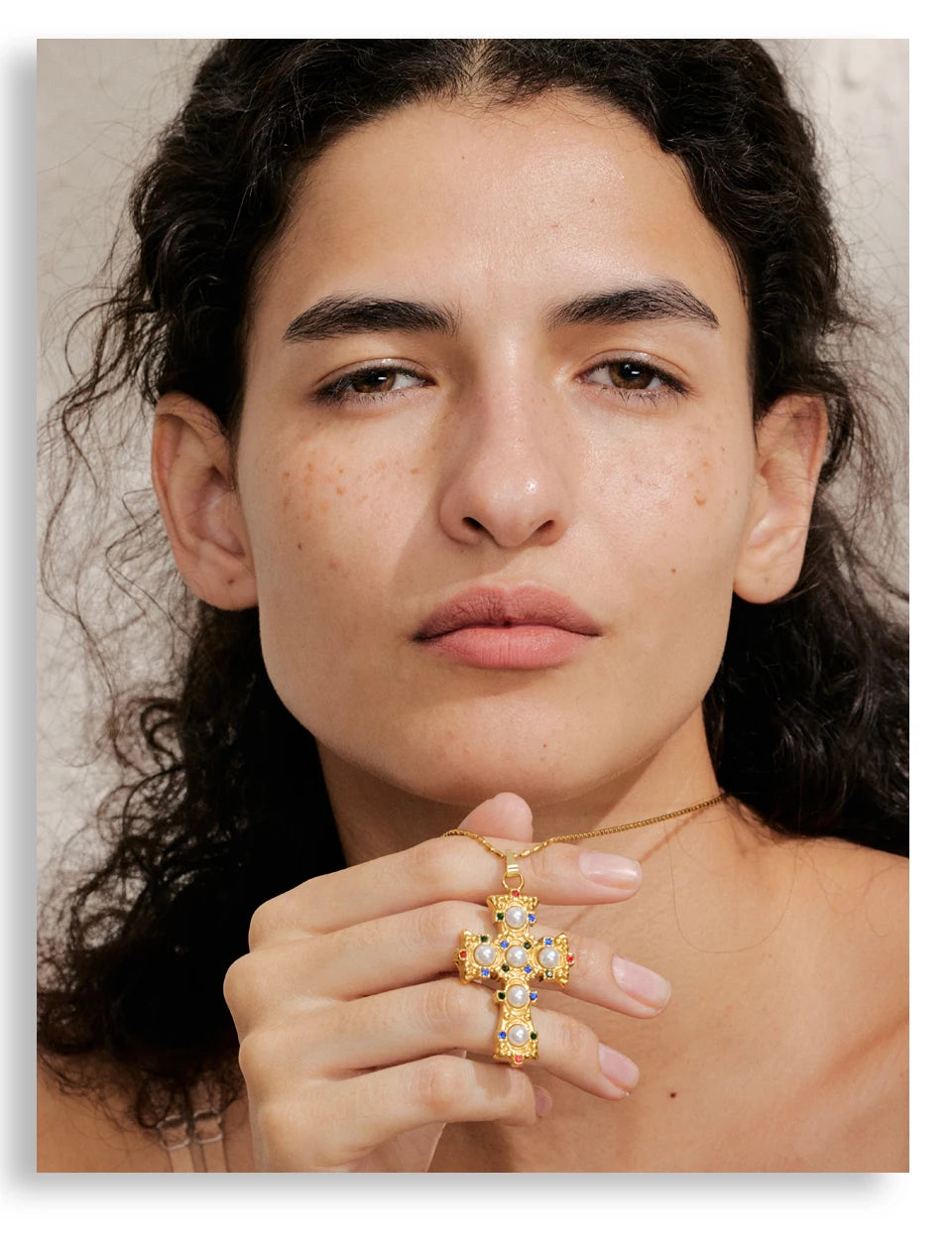 Celeste Cross Pearl Necklace