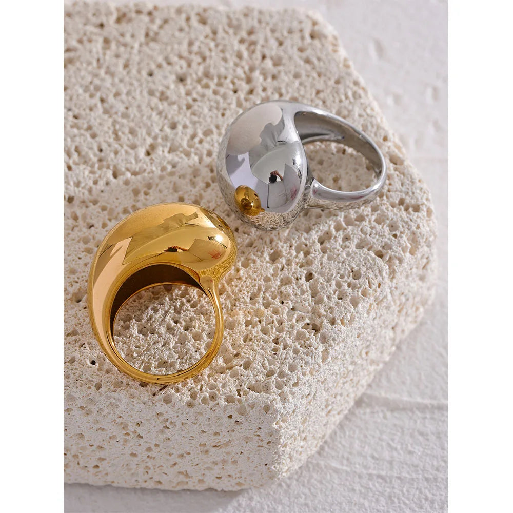 Steeletta Half-Empty Chunky Statement Ring – 18K Gold Plated Stainless Steel