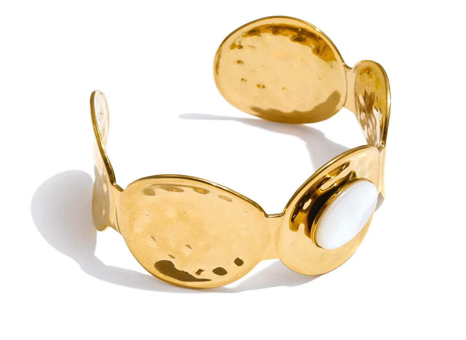 Autumn Aura Hammered Metal Shell Cuff Bracelet
