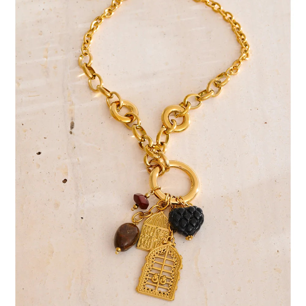 Autumn Aura Resin Heart Geometric Pendant Necklace