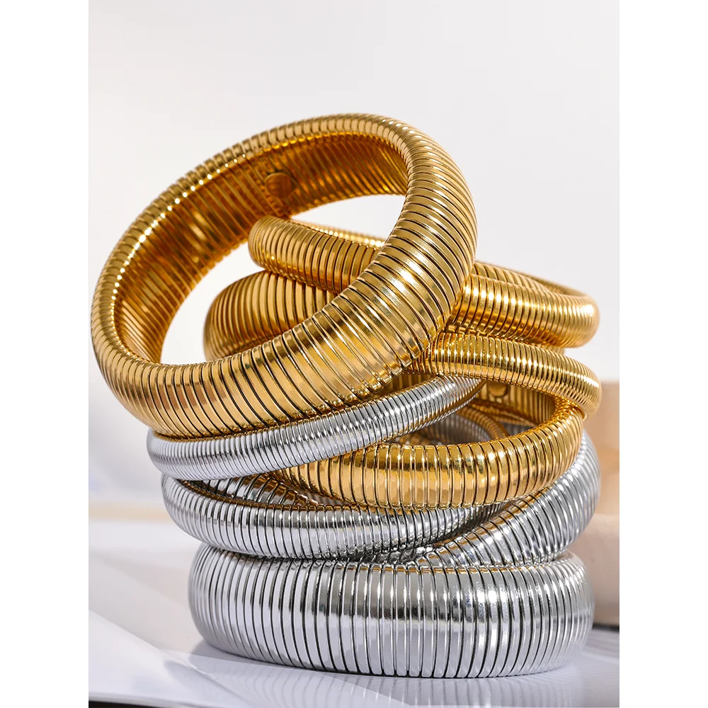 Steeletta Elastic Thick Metal Bracelet – 18K Gold Plated Stainless Steel