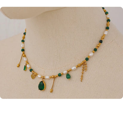 Vivia Emerald Pearl CZ Necklace