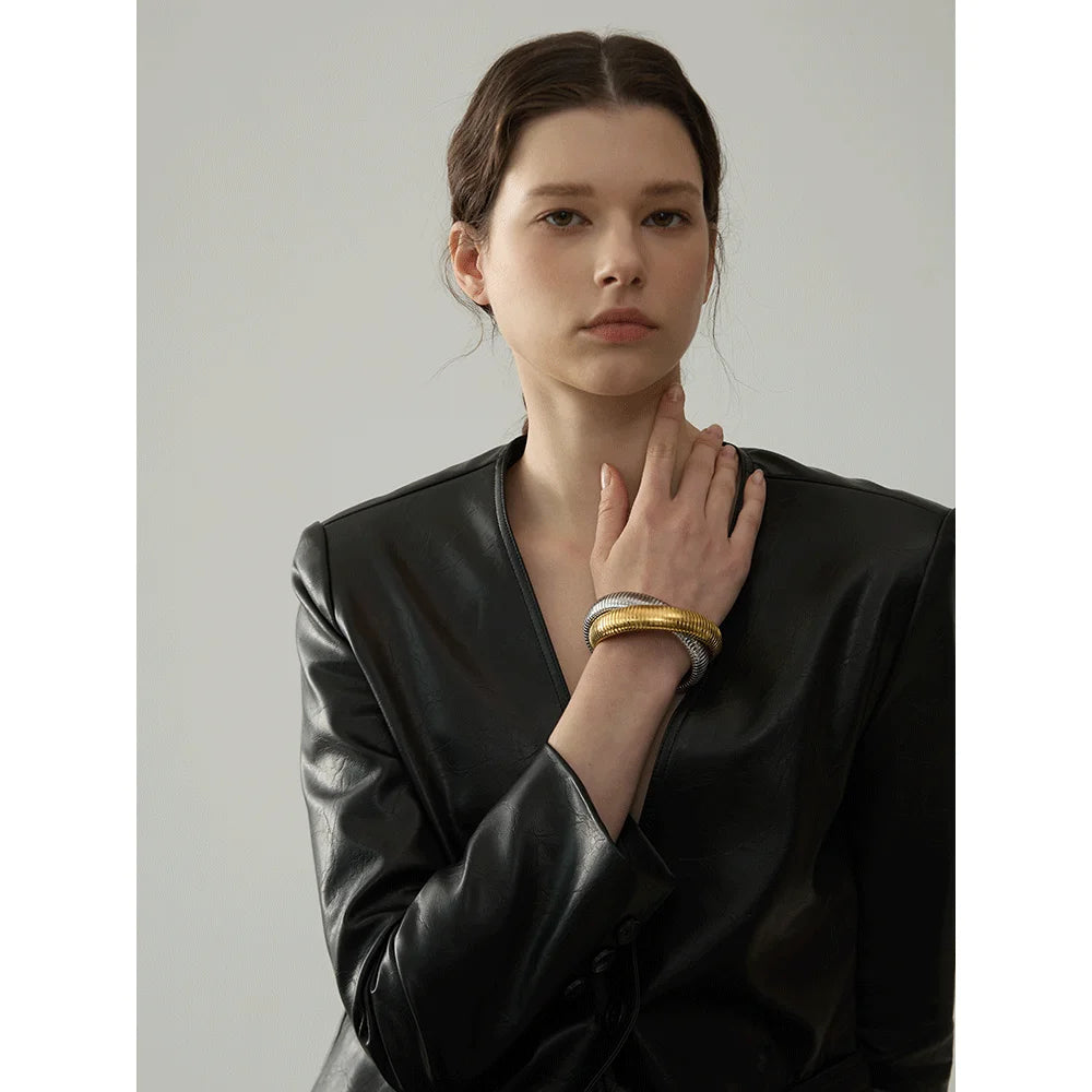 Steeletta Elastic Thick Metal Punk Bracelet – 18K Gold Plated