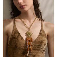 Autumn Aura Resin Beads Tassel Heart Pendant Necklace