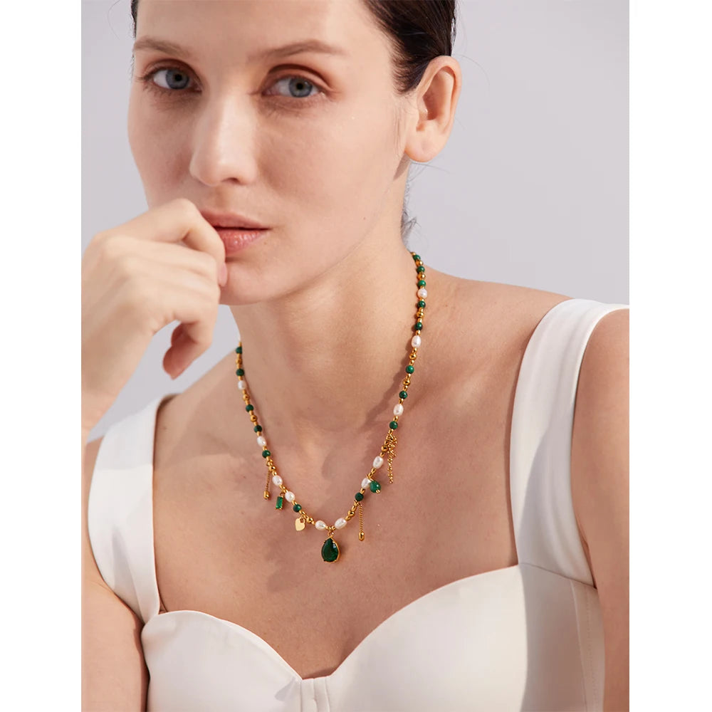 Vivia Emerald Pearl CZ Necklace