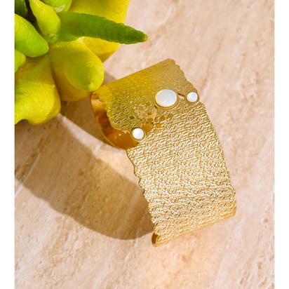 Autumn Aura Personalized Wide Shell Cuff Bracelet