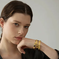 Steeletta Round Wide Textured Bracelet – Gold & Silver Stainless Steel