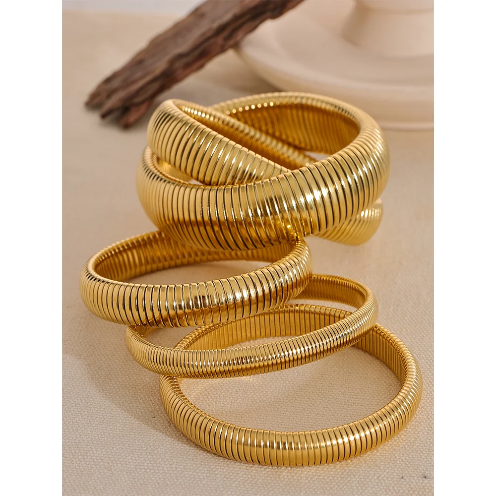Steeletta Elastic Thick Metal Bracelet – 18K Gold Plated Stainless Steel