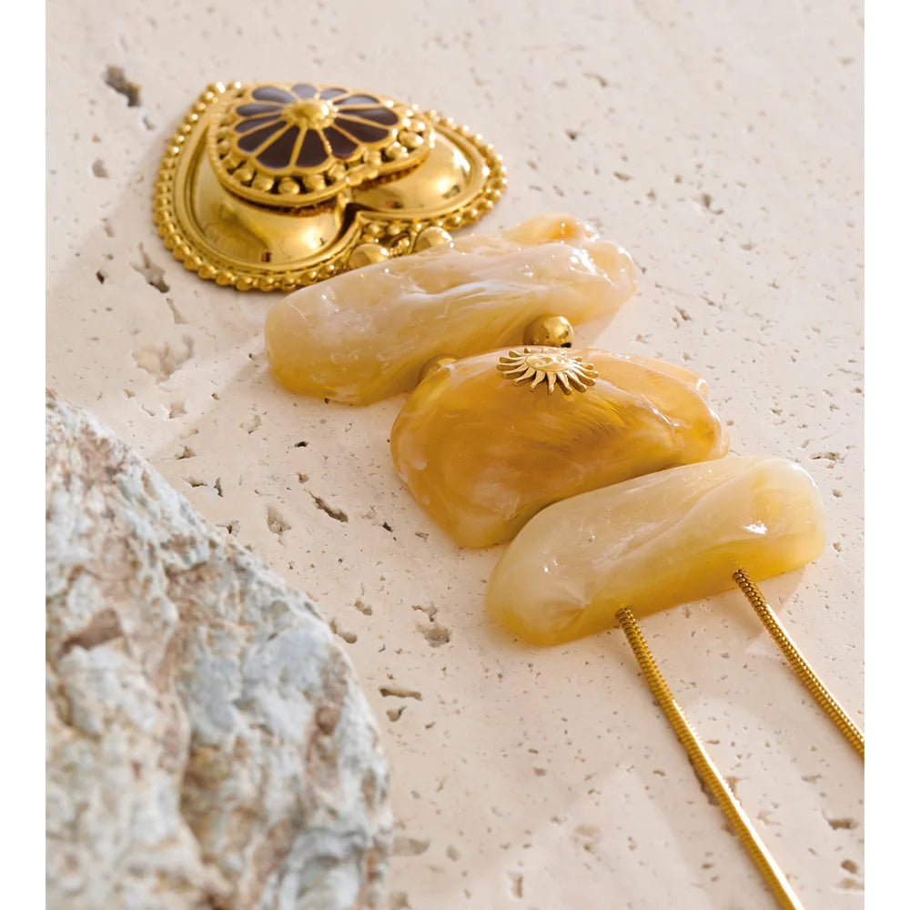 Autumn Aura Resin Rectangle Heart Pendant Necklace