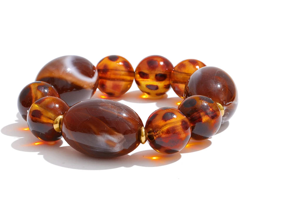 Autumn Aura Amber Resin Round Bead Bracelet