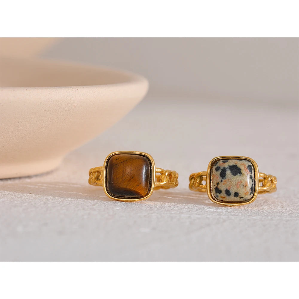 Autumn Aura Tiger Natural Stone Open Ring