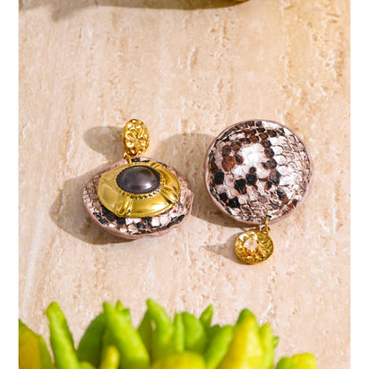 Autumn Aura Black Enamel Snake Pattern Drop Earrings