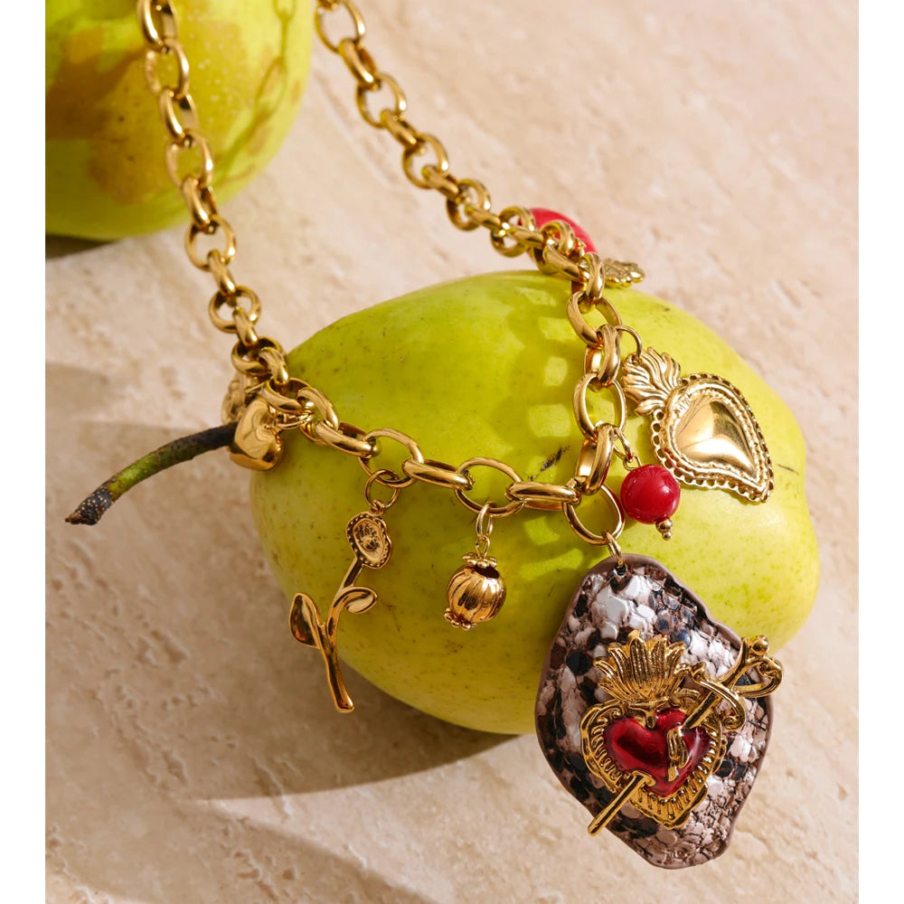 Autumn Aura Acrylic Flower & Heart Charm Pendant Necklace