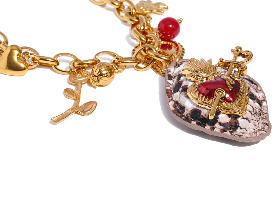 Autumn Aura Acrylic Flower & Heart Charm Pendant Necklace