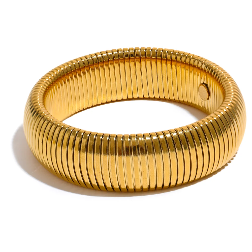 Steeletta Elastic Thick Metal Bracelet – 18K Gold Plated Stainless Steel