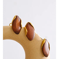 Autumn Aura Geometric Wood & Stainless Steel Stud Earrings & Ring Set