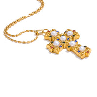 Celeste Cross Pearl Necklace