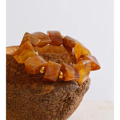 Autumn Aura Amber Resin Geometric Bead Bracelet