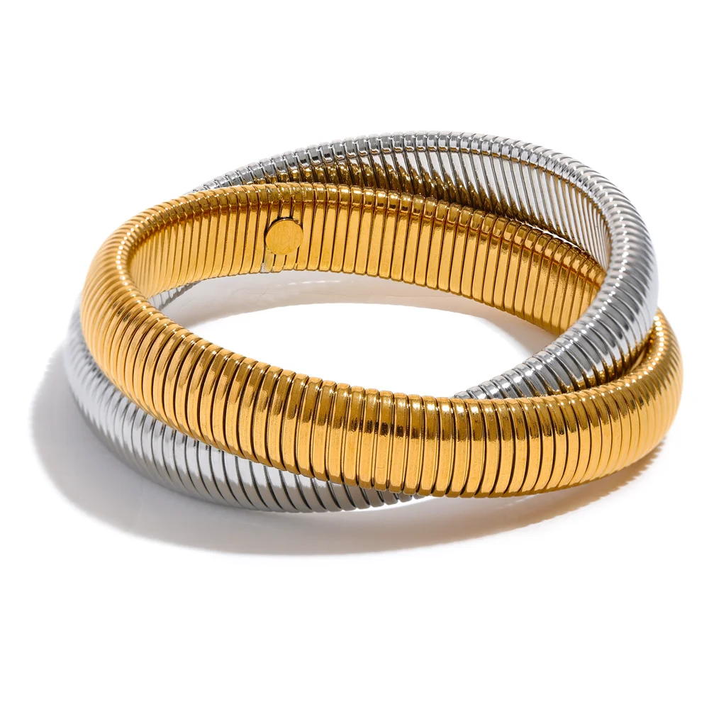 Steeletta Elastic Thick Metal Punk Bracelet – 18K Gold Plated