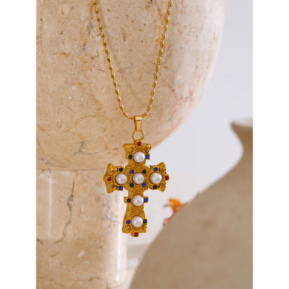 Celeste Cross Pearl Necklace