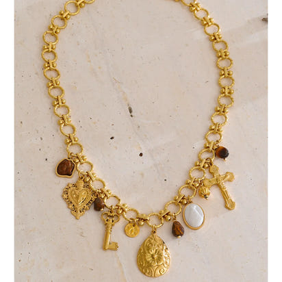 Autumn Aura Vintage Resin Heart & Flower Cross Pendant Necklace