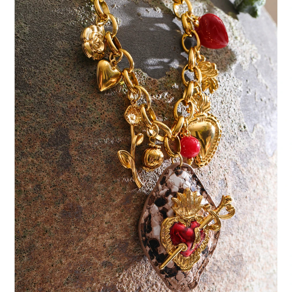 Autumn Aura Acrylic Flower & Heart Charm Pendant Necklace