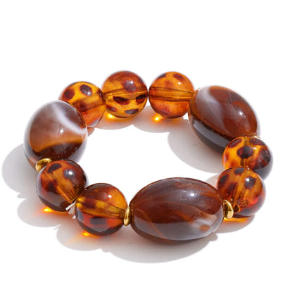 Autumn Aura Amber Resin Round Bead Bracelet