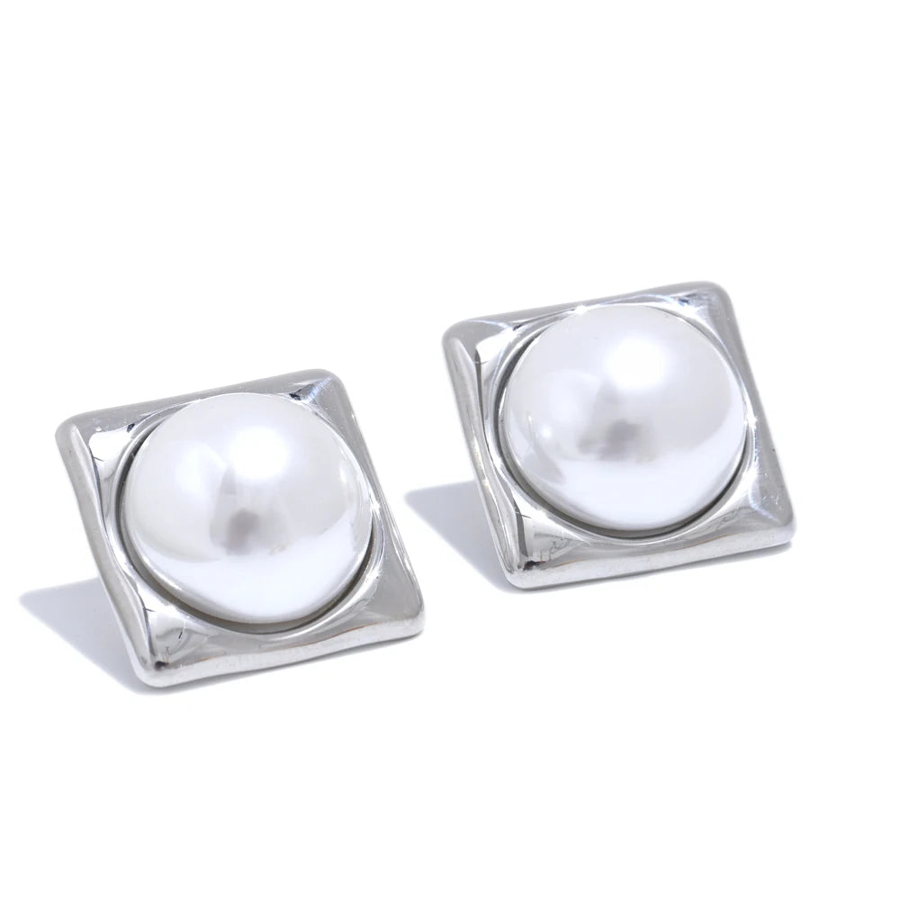 Selina Square Pearl Studs