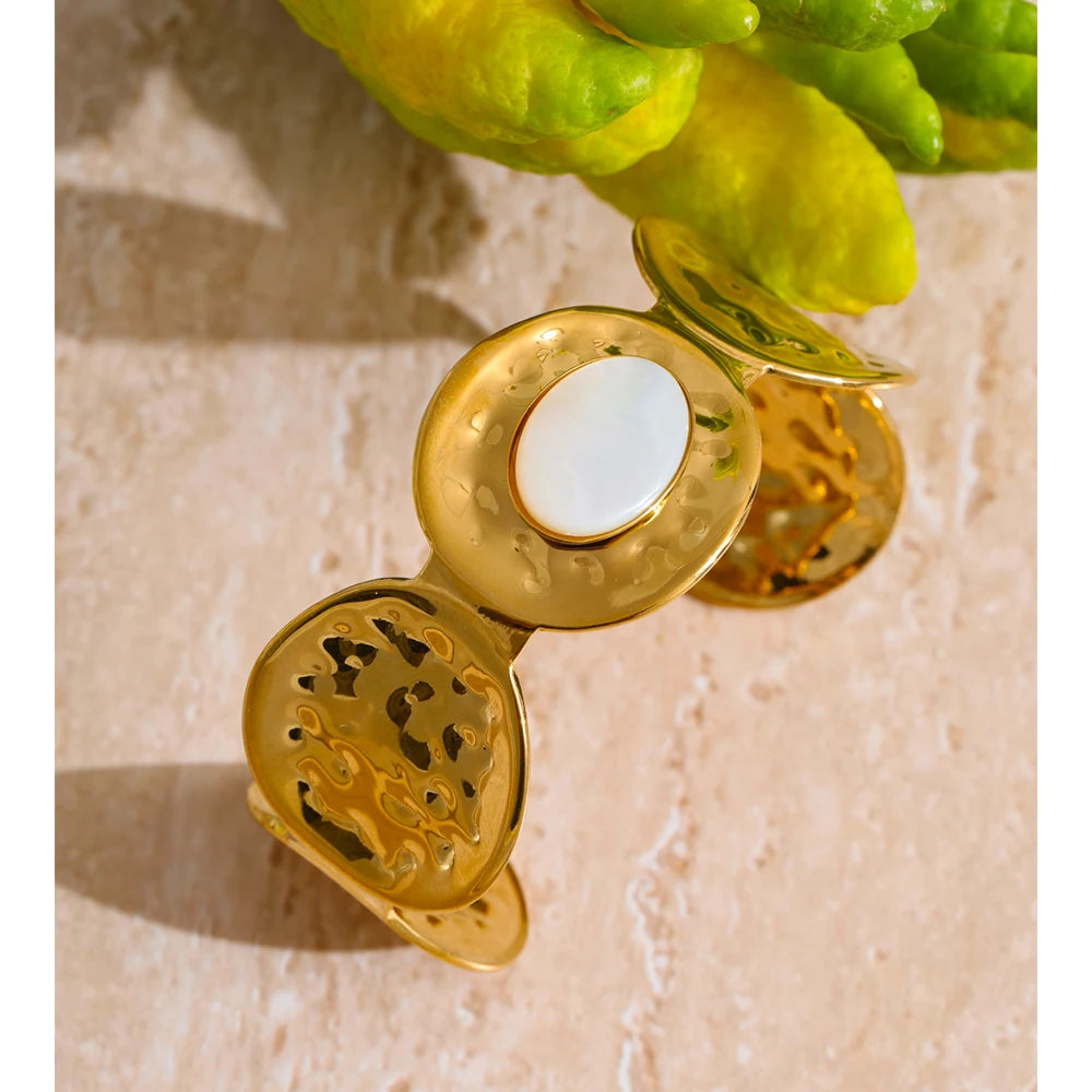 Autumn Aura Hammered Metal Shell Cuff Bracelet