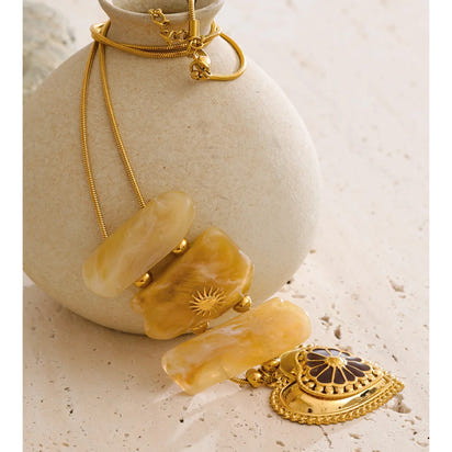 Autumn Aura Resin Rectangle Heart Pendant Necklace