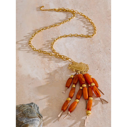 Autumn Aura Resin Beads Tassel Heart Pendant Necklace