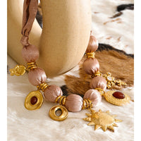 Autumn Aura Beaded Flower & Cross Charm Pendant Necklace