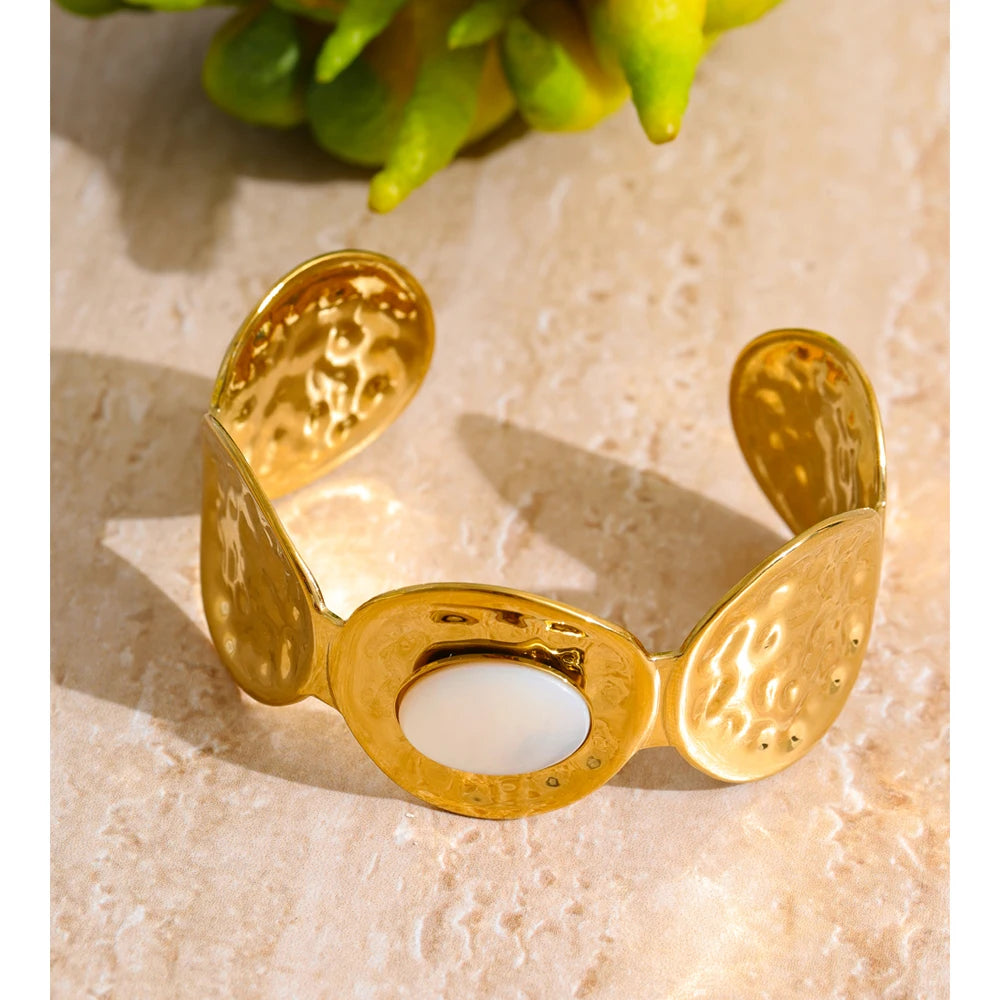 Autumn Aura Hammered Metal Shell Cuff Bracelet