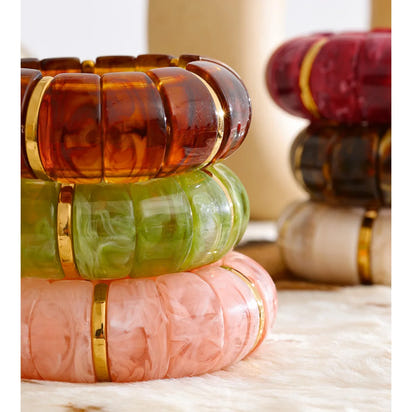 Autumn Aura Elastic Resin Wide Statement Bracelet