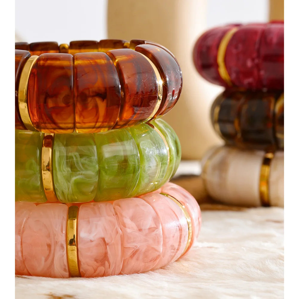 Autumn Aura Elastic Resin Wide Statement Bracelet