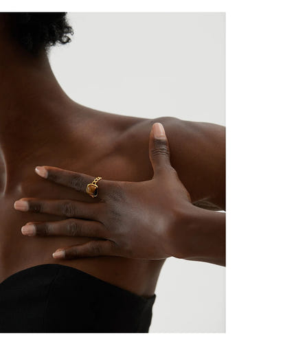 Autumn Aura Tiger Natural Stone Open Ring