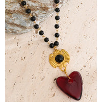Autumn Aura Handmade Glass Bead & Resin Heart Pendant Necklace