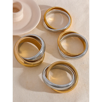 Steeletta Elastic Thick Metal Punk Bracelet – 18K Gold Plated