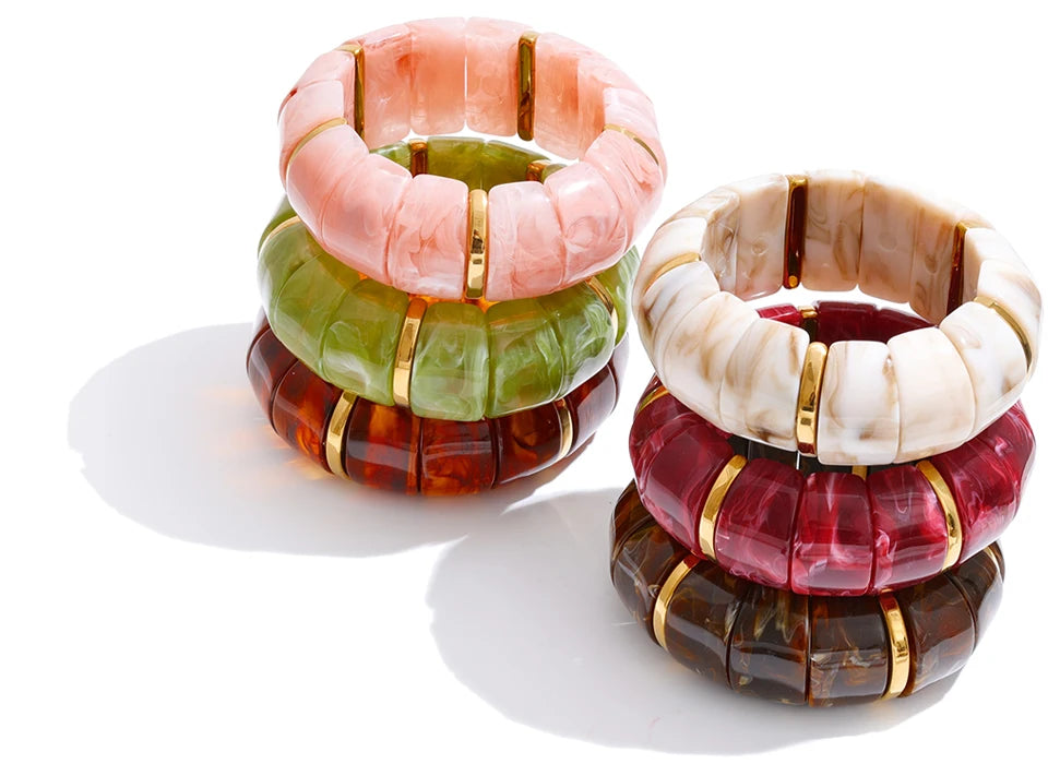 Autumn Aura Elastic Resin Wide Statement Bracelet