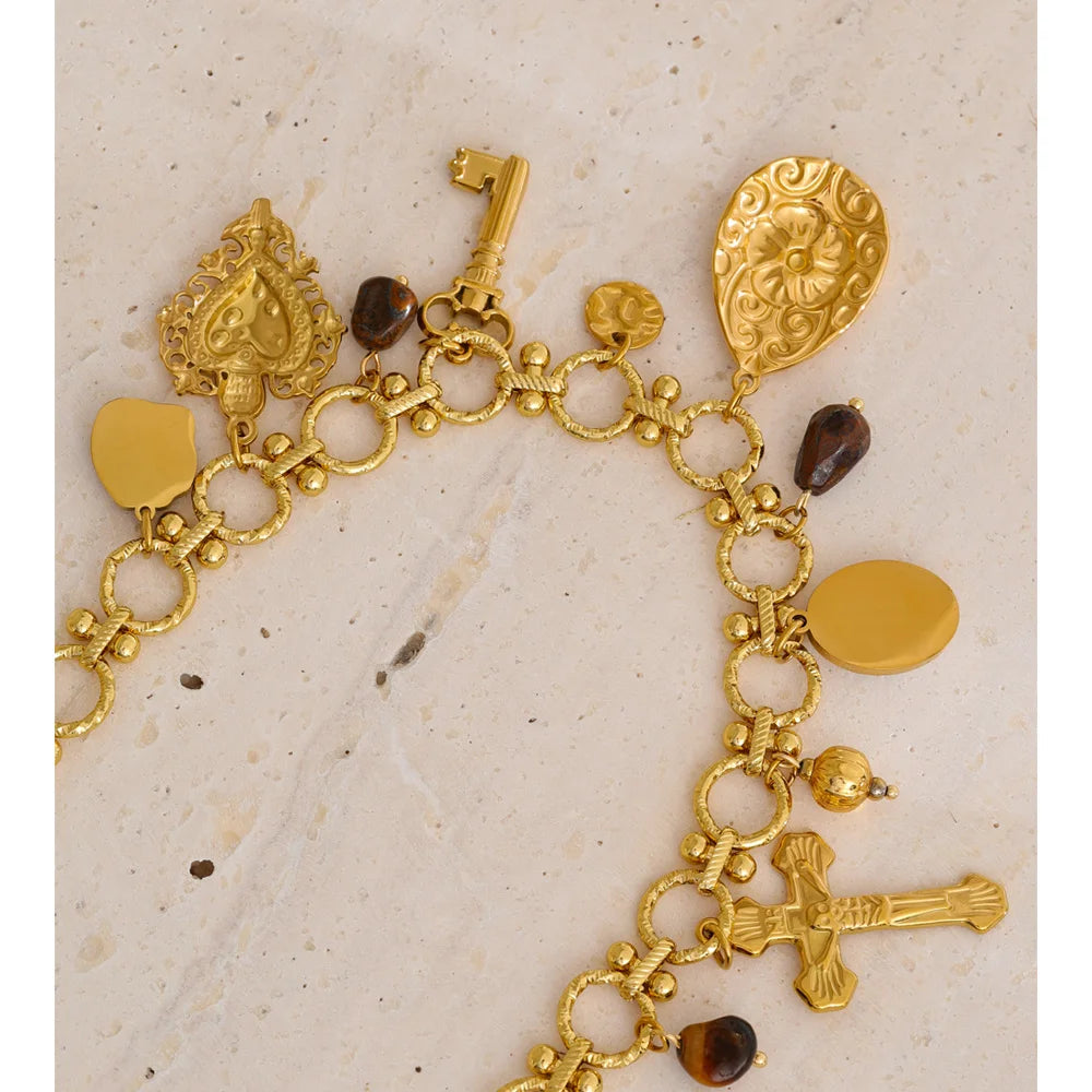 Autumn Aura Vintage Resin Heart & Flower Cross Pendant Necklace