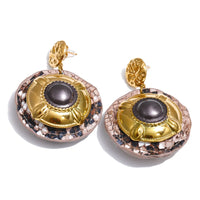 Autumn Aura Black Enamel Snake Pattern Drop Earrings