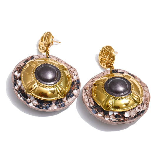 Autumn Aura Black Enamel Snake Pattern Drop Earrings